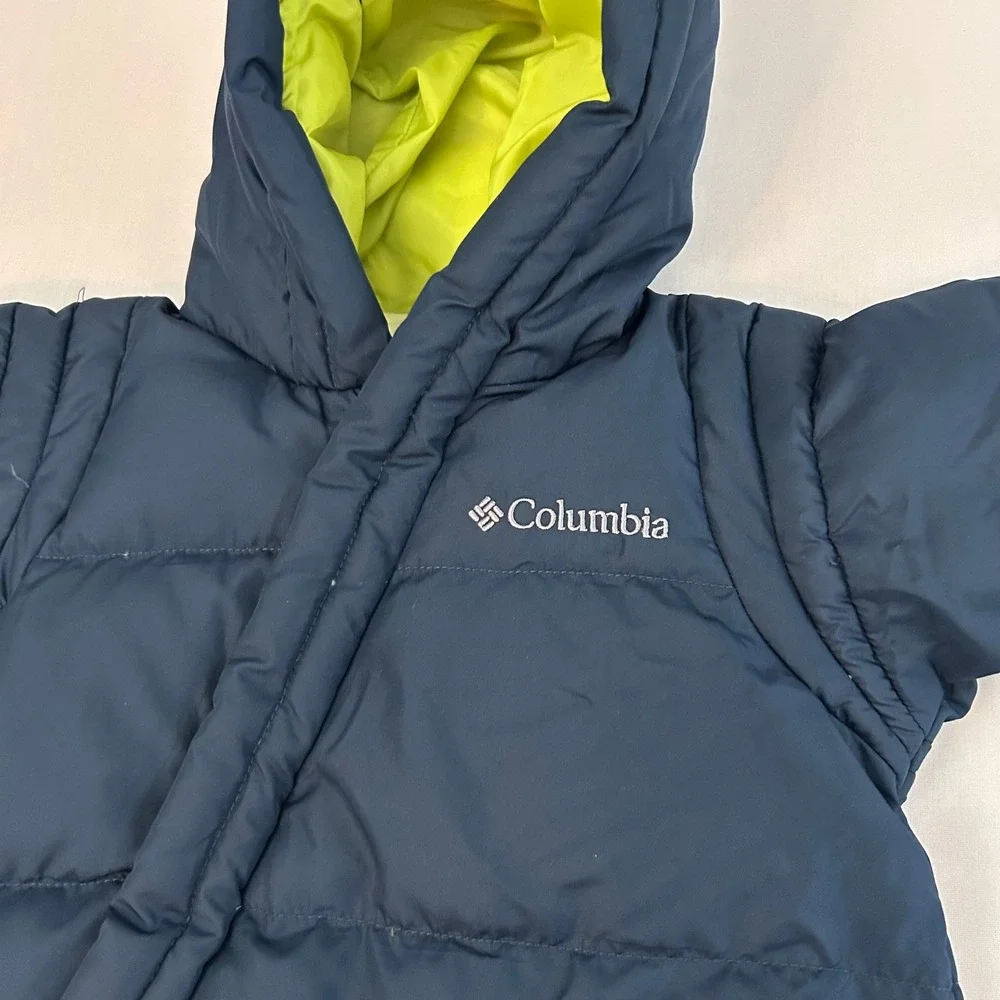 Columbia Snuggly Bunny Down Bunting Baby 6M Navy Hooded Puffer Snowsuit